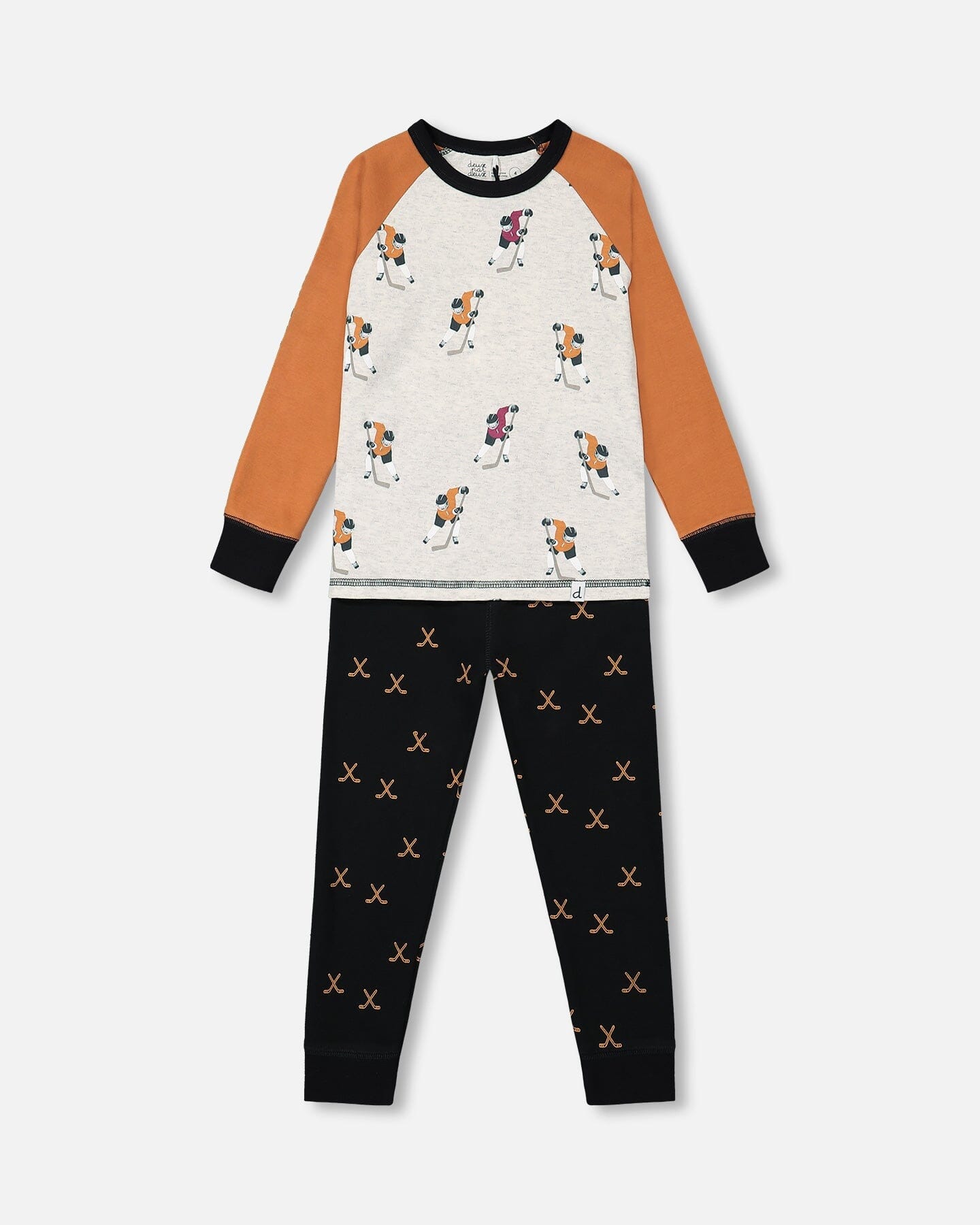 Organic Cotton Printed Hockey Players Two Piece Pajama Set Black-0