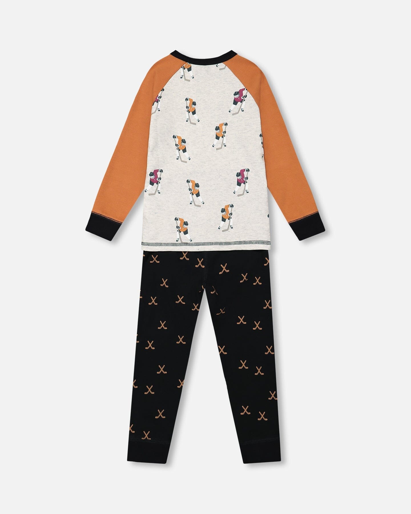 Organic Cotton Printed Hockey Players Two Piece Pajama Set Black-2