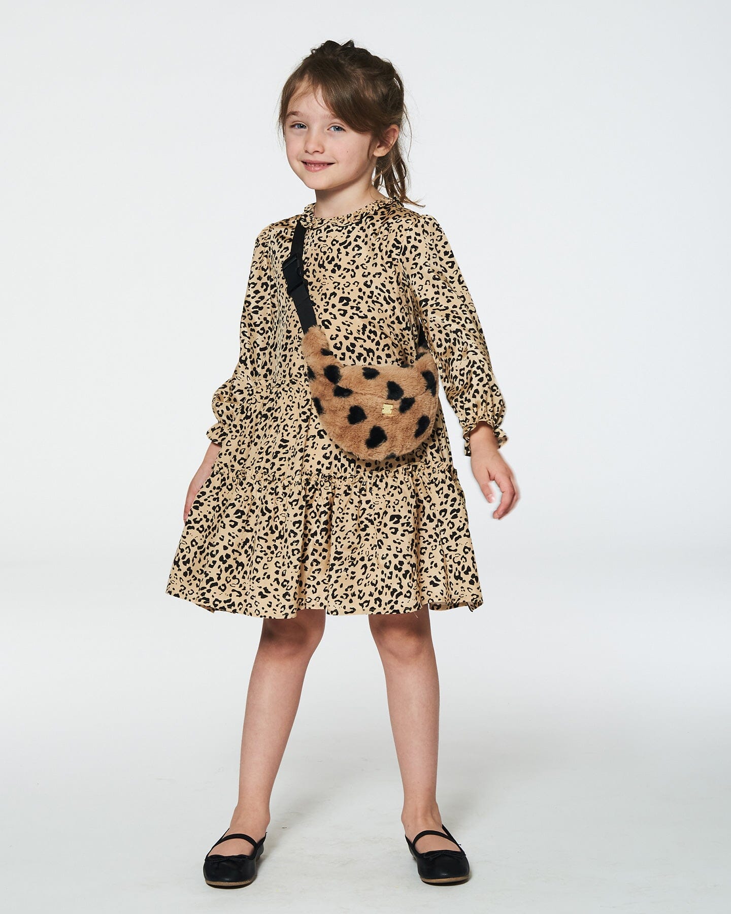 Long Sleeve Viscose Dress With Frill Printed Leopard-1