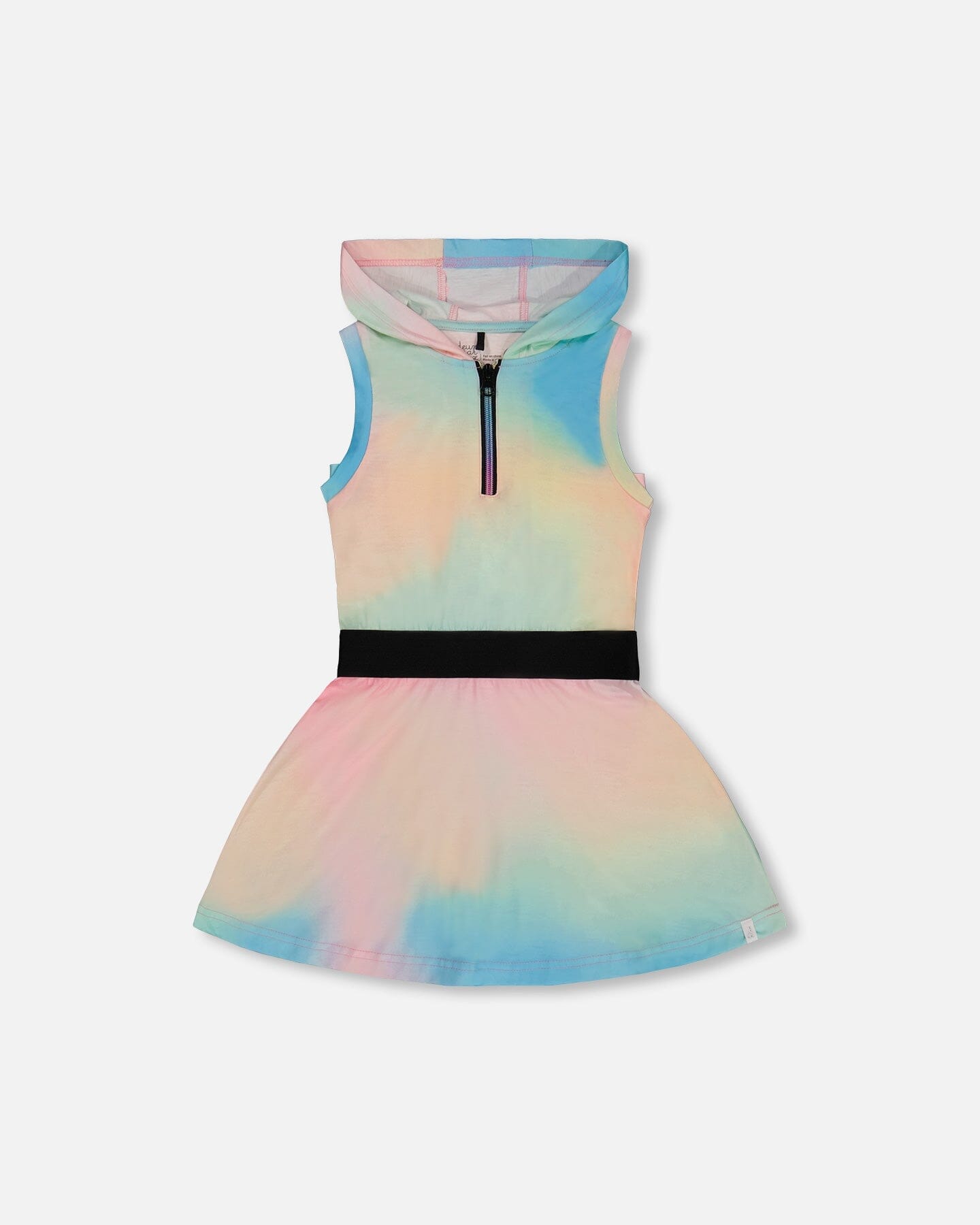 Hooded Dress With Elastic Waist Multicolored Tie Dye-0