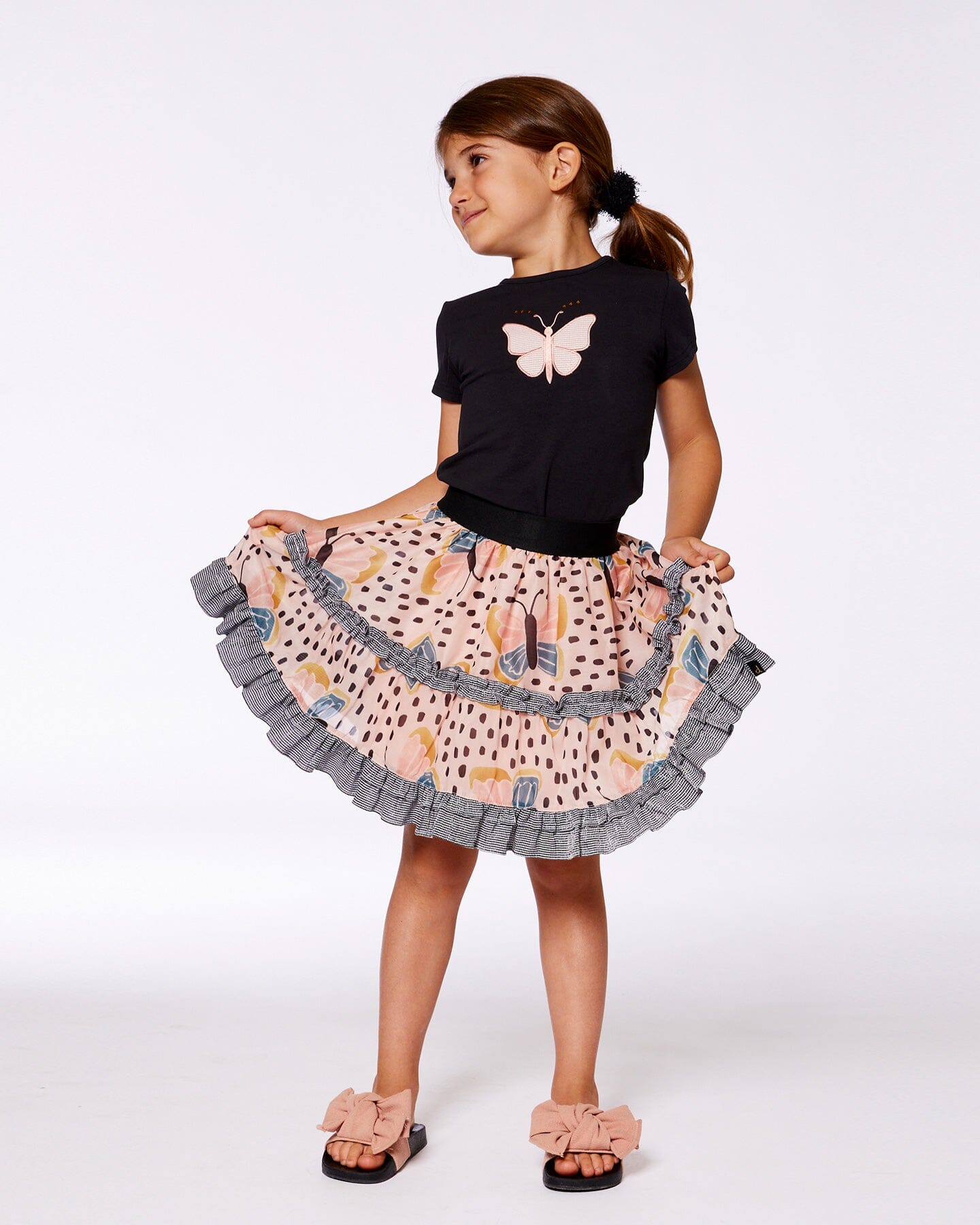 Printed Ruffle Skirt Black And Pink Butterflies-2