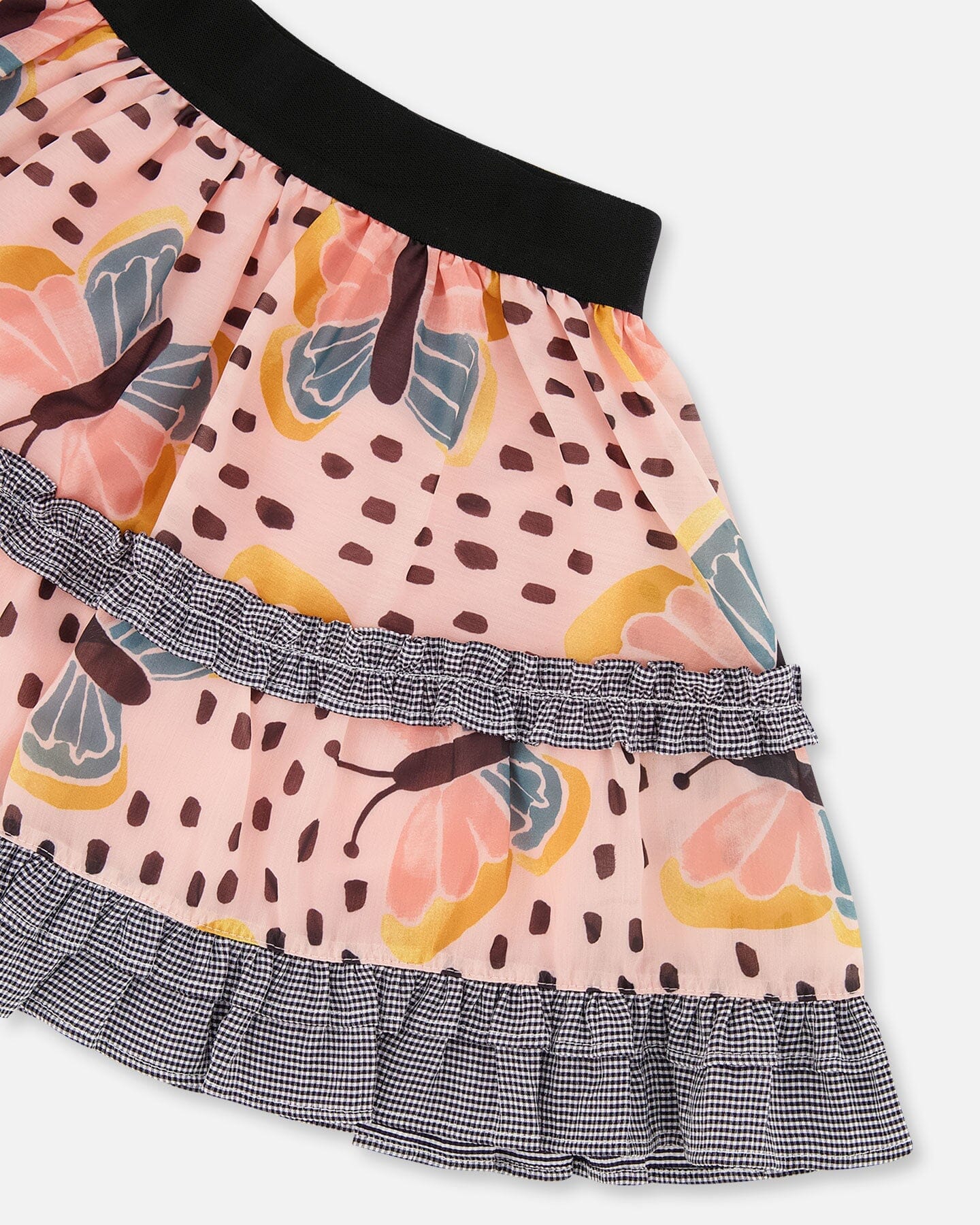 Printed Ruffle Skirt Black And Pink Butterflies-4