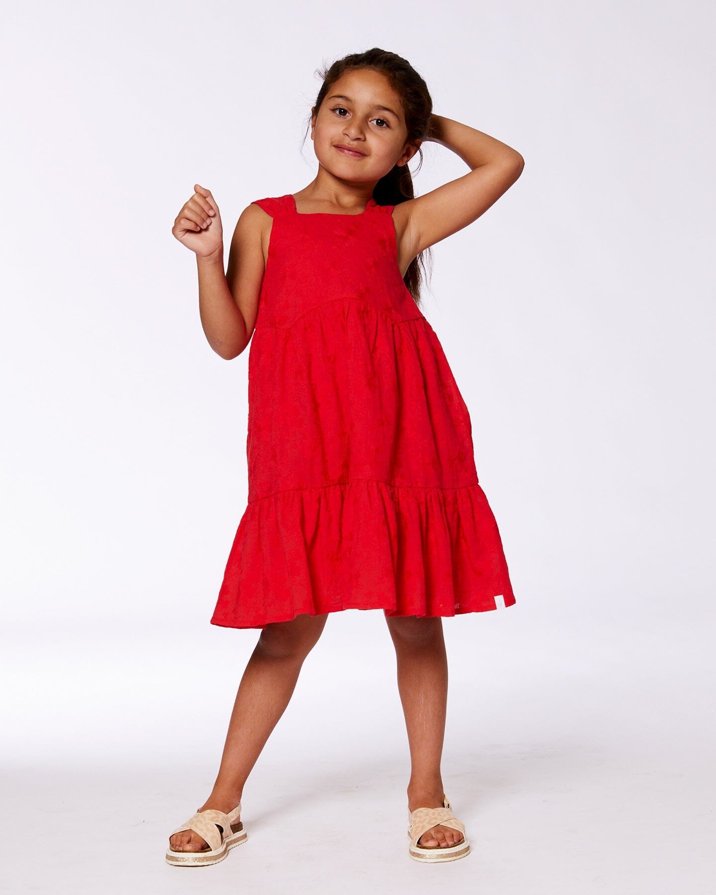 Multi-Tiered Eyelet Dress Red-2