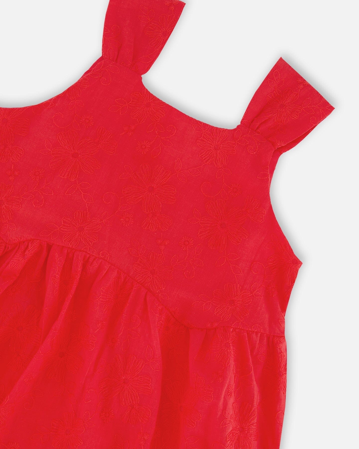 Multi-Tiered Eyelet Dress Red-4