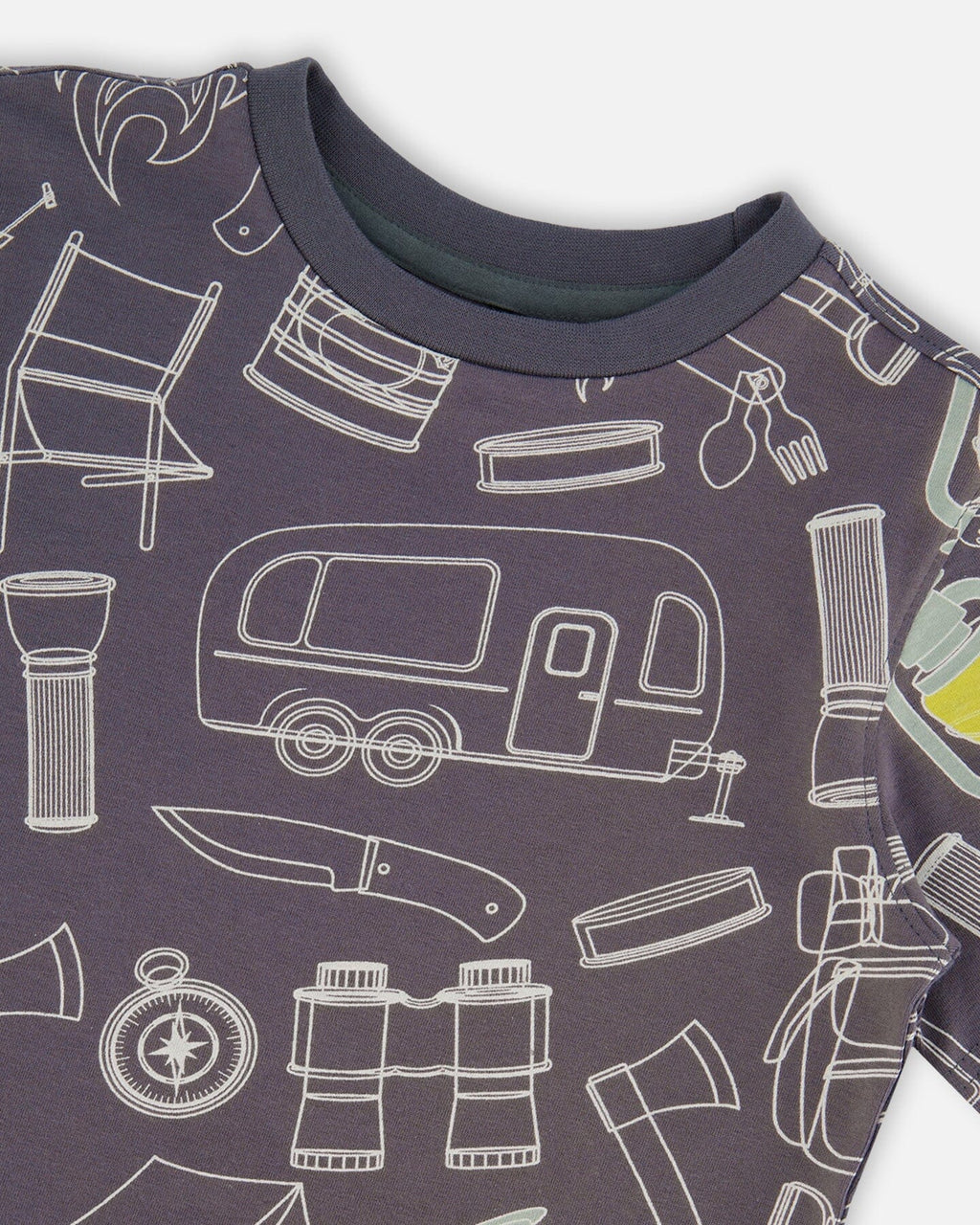 Printed Organic Cotton Tee Grayish Blue And Camping-3
