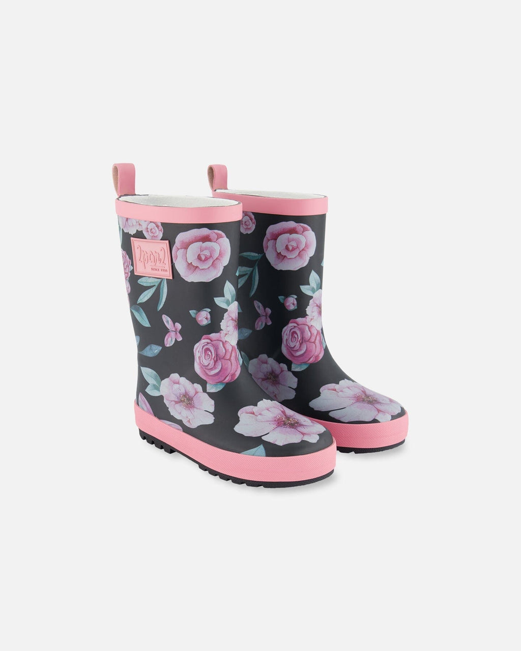 Printed Rain Boots Pink, Black, And Flowers-0