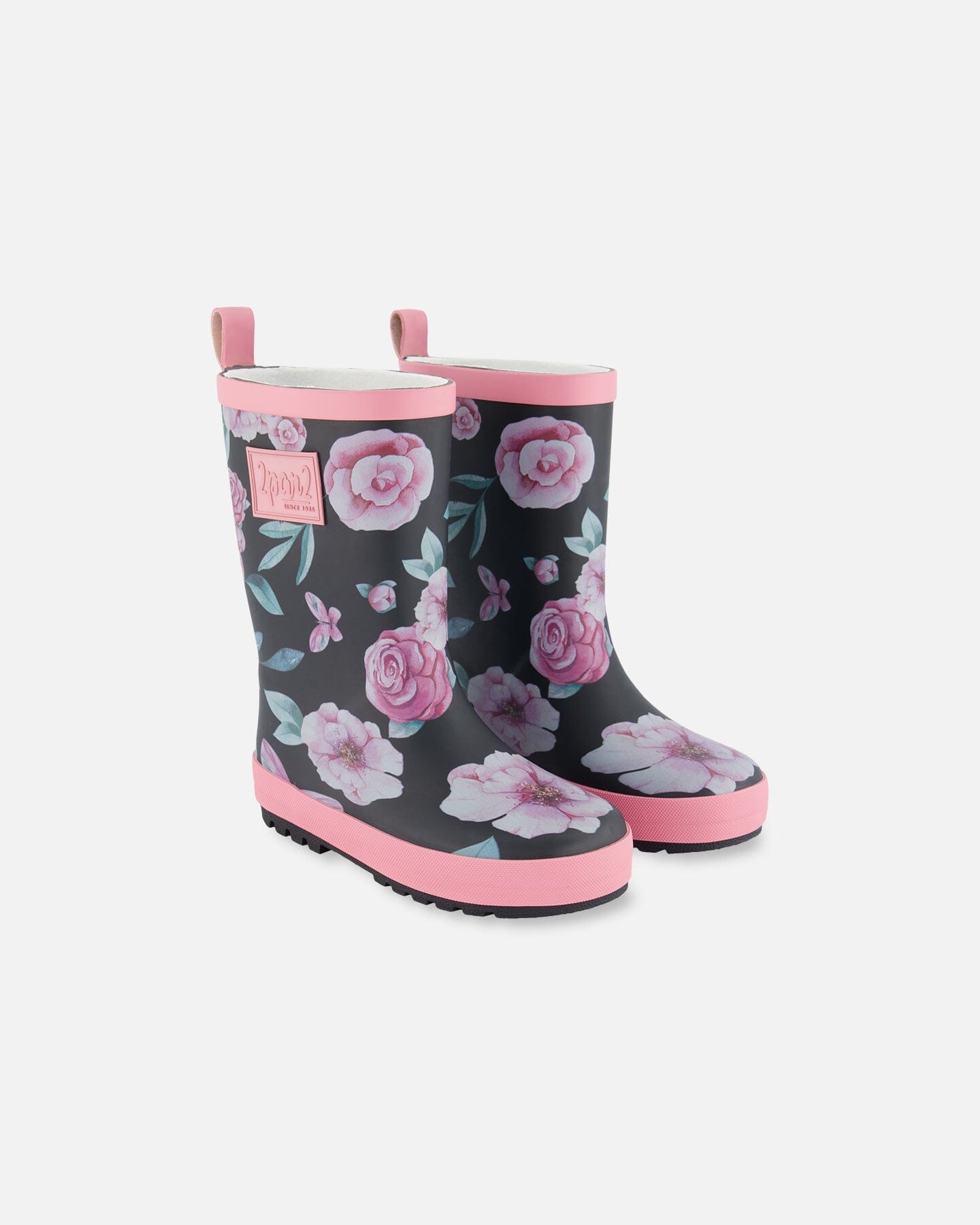 Printed Rain Boots Pink, Black, And Flowers-0