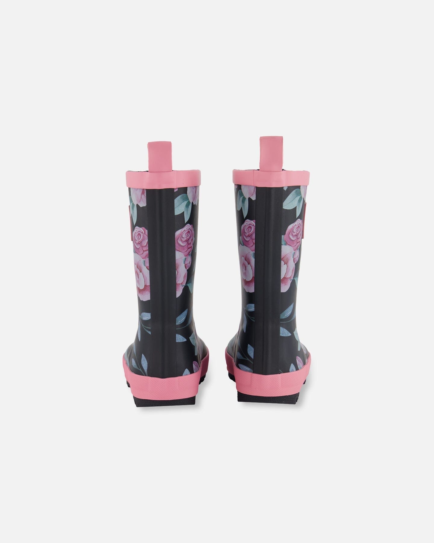 Printed Rain Boots Pink, Black, And Flowers-2