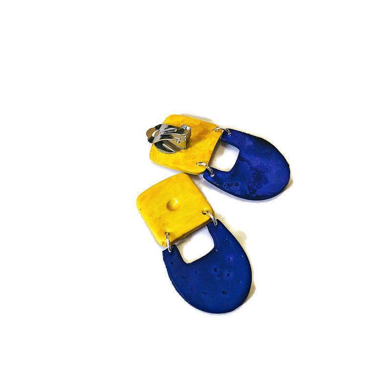 Black & Yellow Clip On Earrings for Non Pierced Ears- "Val"-7